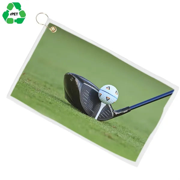 RPET Sublimated Microfiber Velour Golf Towel w/ Grommet - RPET Sublimated Microfiber Velour Golf Towel w/ Grommet - Image 0 of 4