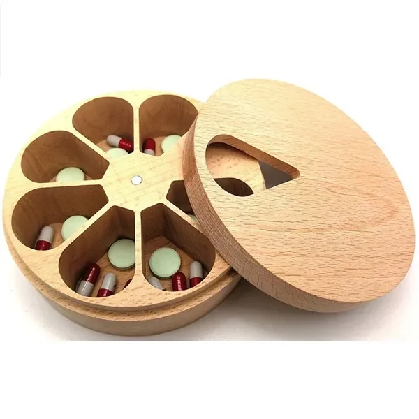 1 week Round Wooden Pill Box - 1 week Round Wooden Pill Box - Image 0 of 2