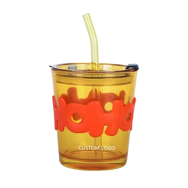 12oz Glass Tumbler Insulated Water Cup With Lid And Straw - 12oz Glass Tumbler Insulated Water Cup With Lid And Straw - Image 0 of 5