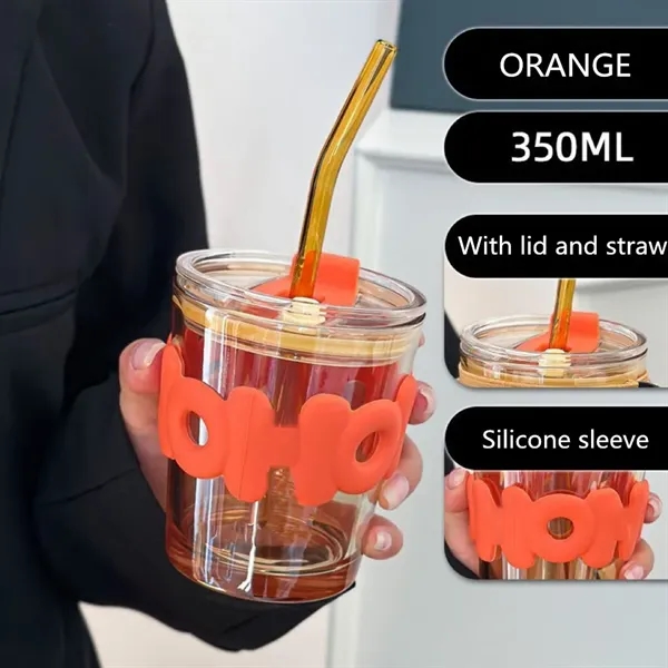 12oz Glass Tumbler Insulated Water Cup With Lid And Straw - 12oz Glass Tumbler Insulated Water Cup With Lid And Straw - Image 1 of 5