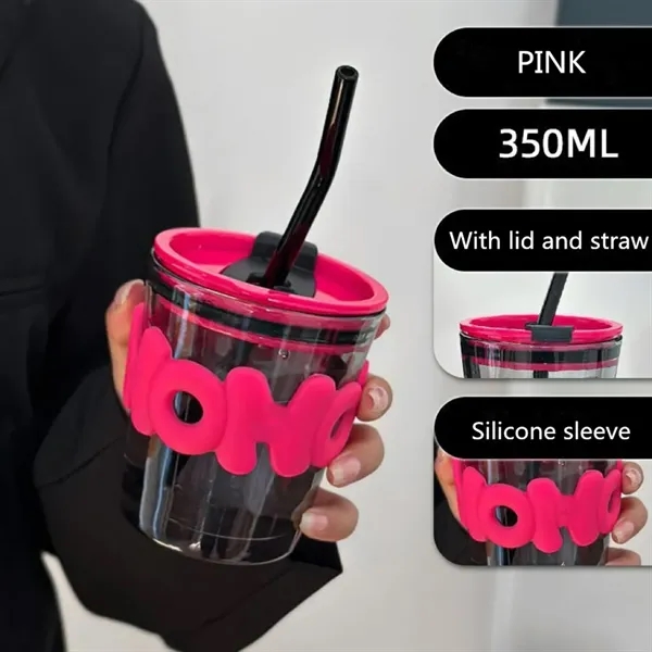 12oz Glass Tumbler Insulated Water Cup With Lid And Straw - 12oz Glass Tumbler Insulated Water Cup With Lid And Straw - Image 2 of 5