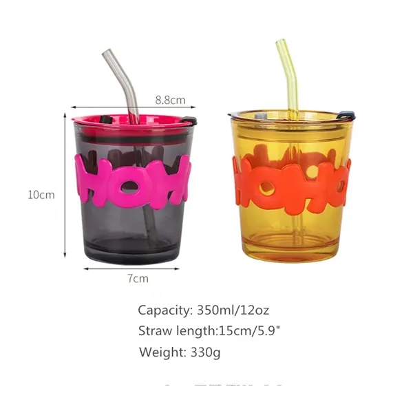 12oz Glass Tumbler Insulated Water Cup With Lid And Straw - 12oz Glass Tumbler Insulated Water Cup With Lid And Straw - Image 5 of 5