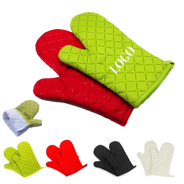 Heat Resistant Cotton Silicone Quilted Oven Mittens Gloves - Heat Resistant Cotton Silicone Quilted Oven Mittens Gloves - Image 0 of 6