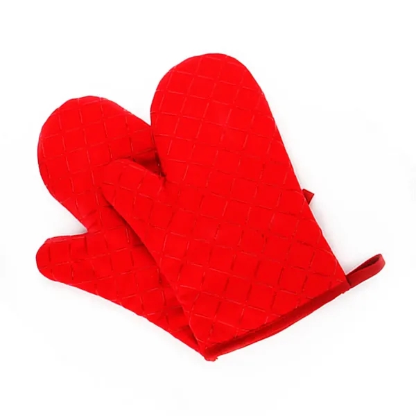 Heat Resistant Cotton Silicone Quilted Oven Mittens Gloves - Heat Resistant Cotton Silicone Quilted Oven Mittens Gloves - Image 2 of 6