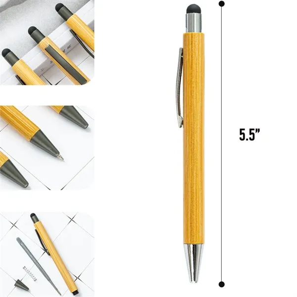 Click Action Bamboo Wooden Gel Ink Ballpoint Pen w/Stylus - Click Action Bamboo Wooden Gel Ink Ballpoint Pen w/Stylus - Image 1 of 3