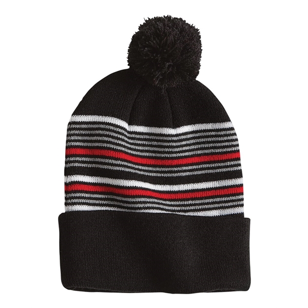 Sportsman 12" Striped Pom-Pom Cuffed Beanie - Sportsman 12" Striped Pom-Pom Cuffed Beanie - Image 1 of 18