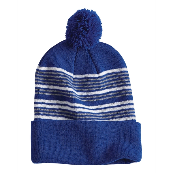 Sportsman 12" Striped Pom-Pom Cuffed Beanie - Sportsman 12" Striped Pom-Pom Cuffed Beanie - Image 6 of 18