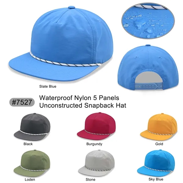 Waterproof nylon 5 panel unstructured snapback rope hat - Waterproof nylon 5 panel unstructured snapback rope hat - Image 0 of 9