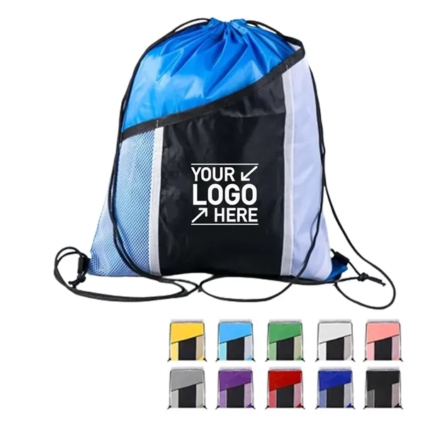 Printed Mesh Pocket Drawstring Backpack - Printed Mesh Pocket Drawstring Backpack - Image 0 of 6