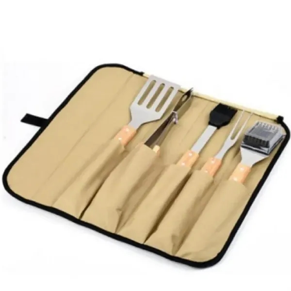 Premium 5-Piece BBQ Bamboo Tool Set in Durable Roll-Up Case - Premium 5-Piece BBQ Bamboo Tool Set in Durable Roll-Up Case - Image 1 of 3
