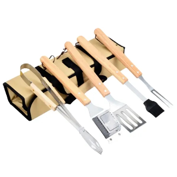 Premium 5-Piece BBQ Bamboo Tool Set in Durable Roll-Up Case - Premium 5-Piece BBQ Bamboo Tool Set in Durable Roll-Up Case - Image 2 of 3