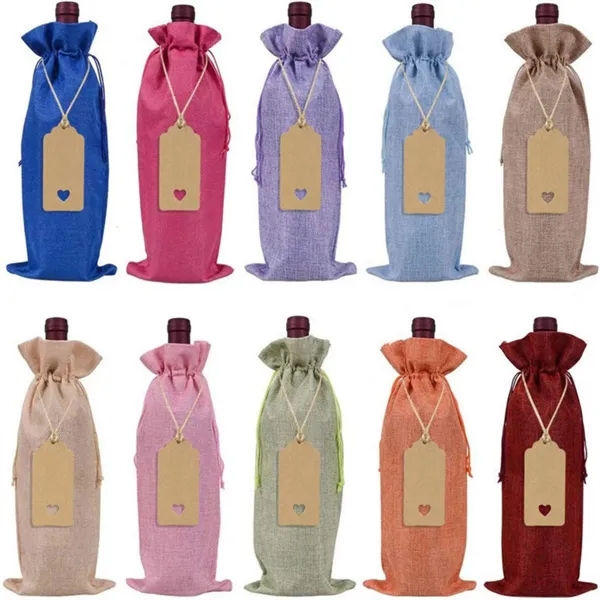 Linen Wine Bottle  Drawstring Bag - Linen Wine Bottle  Drawstring Bag - Image 0 of 5