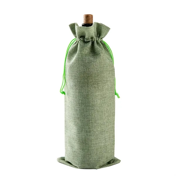 Linen Wine Bottle  Drawstring Bag - Linen Wine Bottle  Drawstring Bag - Image 4 of 5