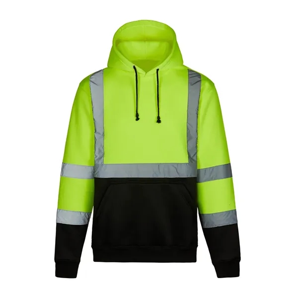 ANSI Class 3 Hi Viz Safety Hooded Sweatshirt, Black Bottom - ANSI Class 3 Hi Viz Safety Hooded Sweatshirt, Black Bottom - Image 0 of 2