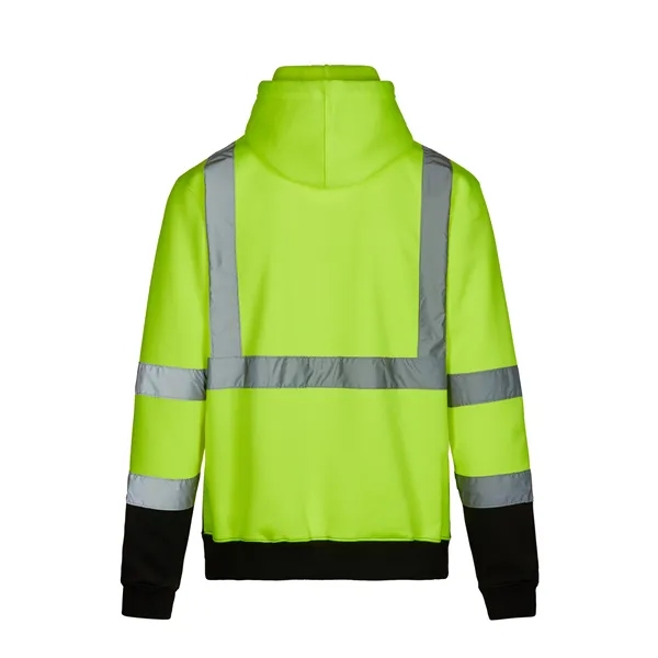 ANSI Class 3 Hi Viz Safety Hooded Sweatshirt, Black Bottom - ANSI Class 3 Hi Viz Safety Hooded Sweatshirt, Black Bottom - Image 1 of 2