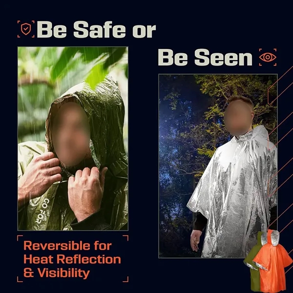 Emergency Rain Poncho with Mylar Blanket Liner - Emergency Rain Poncho with Mylar Blanket Liner - Image 1 of 5
