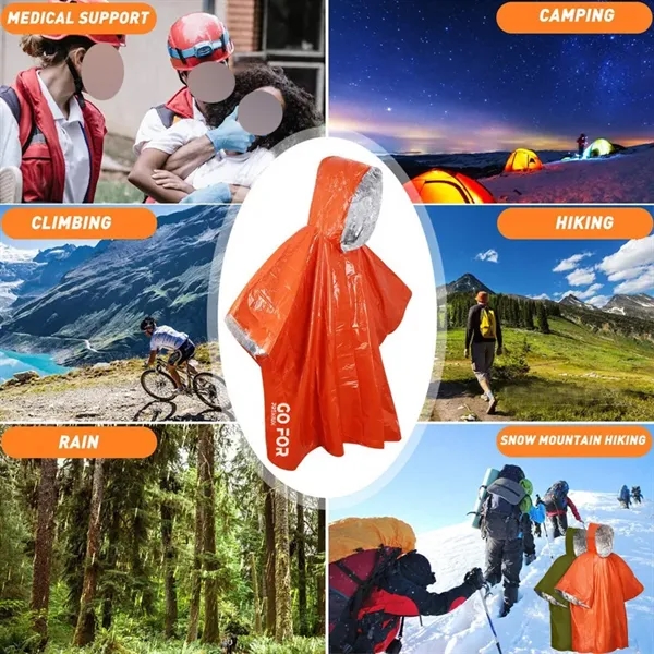 Emergency Rain Poncho with Mylar Blanket Liner - Emergency Rain Poncho with Mylar Blanket Liner - Image 2 of 5
