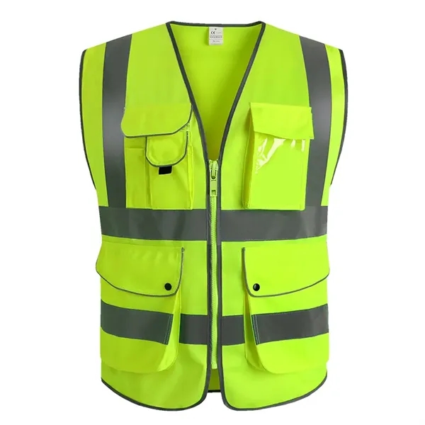 High Visibility Polyester Reflective Safety Vest w/9 Pockets - High Visibility Polyester Reflective Safety Vest w/9 Pockets - Image 1 of 5