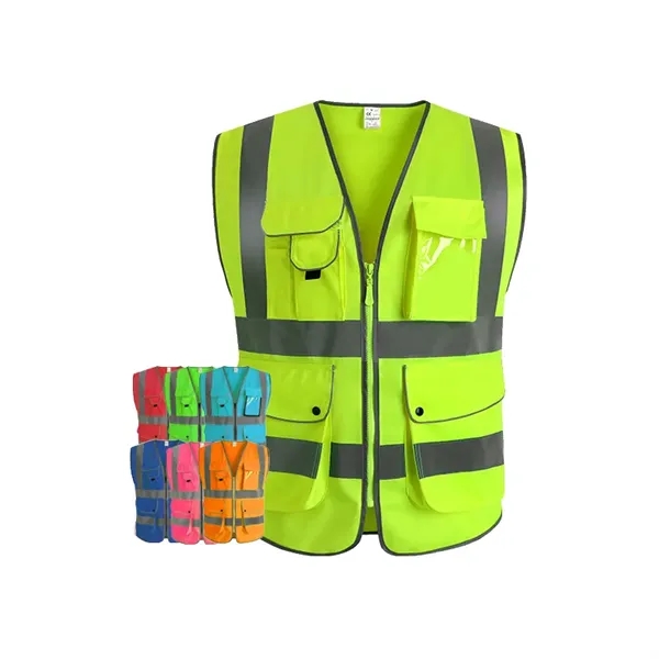 High Visibility Polyester Reflective Safety Vest w/9 Pockets - High Visibility Polyester Reflective Safety Vest w/9 Pockets - Image 2 of 5