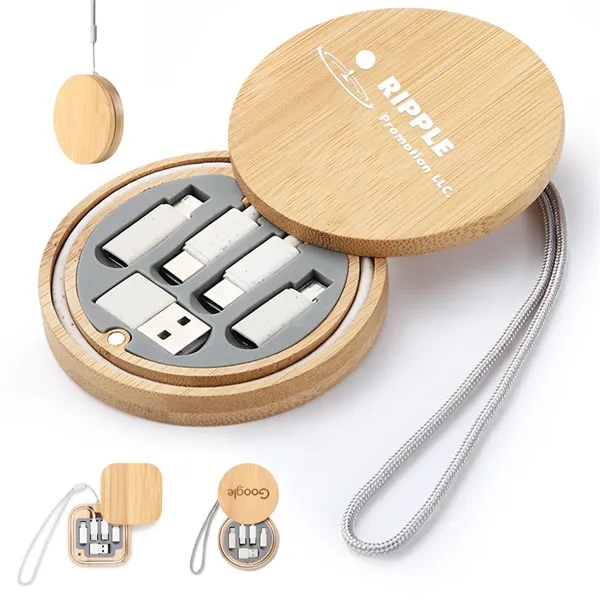 Multi USB Adapter Kit Fast Charging Cable Bamboo Storage Box - Multi USB Adapter Kit Fast Charging Cable Bamboo Storage Box - Image 0 of 5