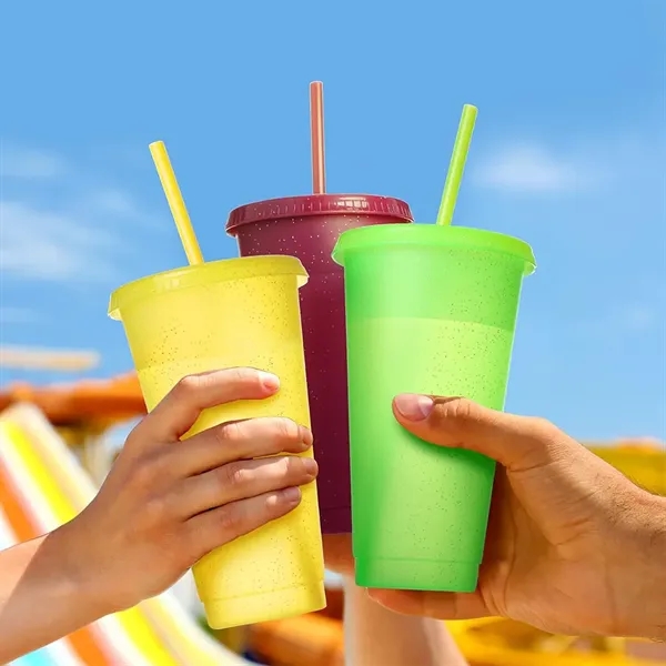 24 OZ Tumbler with Straw and Lid Reusable Plastic Cups - 24 OZ Tumbler with Straw and Lid Reusable Plastic Cups - Image 2 of 3