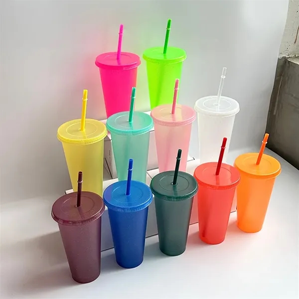 24 OZ Tumbler with Straw and Lid Reusable Plastic Cups - 24 OZ Tumbler with Straw and Lid Reusable Plastic Cups - Image 3 of 3