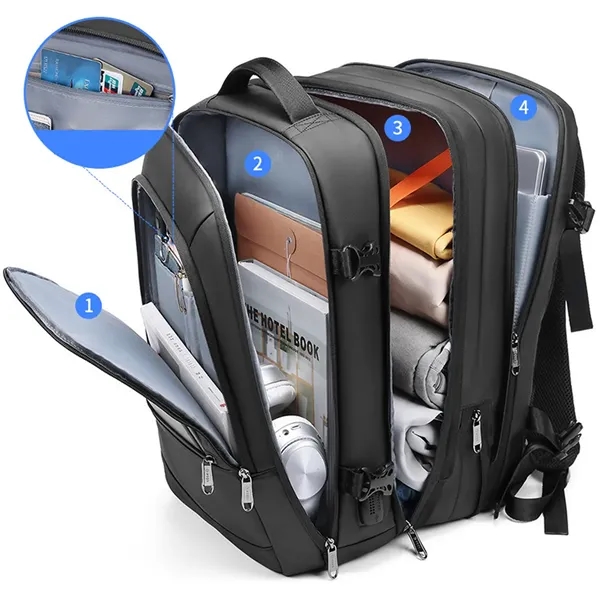 17.3Inch Extra Large Travel Business Laptop USB Backpack - 17.3Inch Extra Large Travel Business Laptop USB Backpack - Image 3 of 8