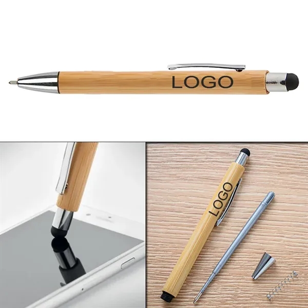 Eco-Friendly Bamboo Wood Click Action Ballpoint Pen w/Stylus - Eco-Friendly Bamboo Wood Click Action Ballpoint Pen w/Stylus - Image 0 of 2