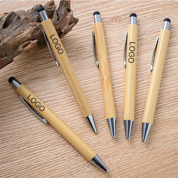 Eco-Friendly Bamboo Wood Click Action Ballpoint Pen w/Stylus - Eco-Friendly Bamboo Wood Click Action Ballpoint Pen w/Stylus - Image 2 of 2