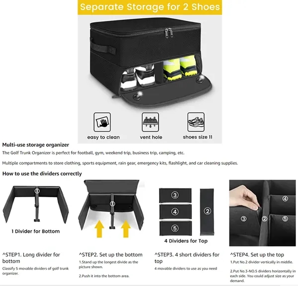 Portable Golf Trunk Organizer Double Layer Storage Locker - Portable Golf Trunk Organizer Double Layer Storage Locker - Image 4 of 6