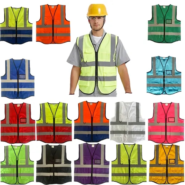 MultiPockets High Visibility Reflective Vest with Zipper - MultiPockets High Visibility Reflective Vest with Zipper - Image 0 of 3