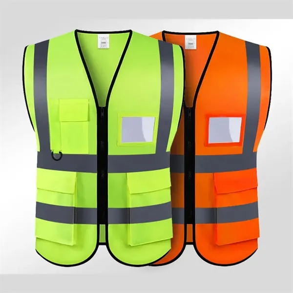 MultiPockets High Visibility Reflective Vest with Zipper - MultiPockets High Visibility Reflective Vest with Zipper - Image 1 of 3