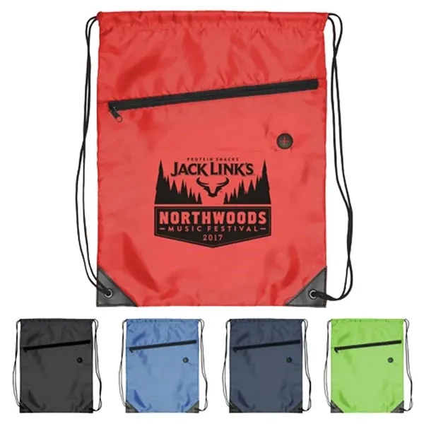 Drawstring Sports Bag with Front Zipper - Drawstring Sports Bag with Front Zipper - Image 0 of 4