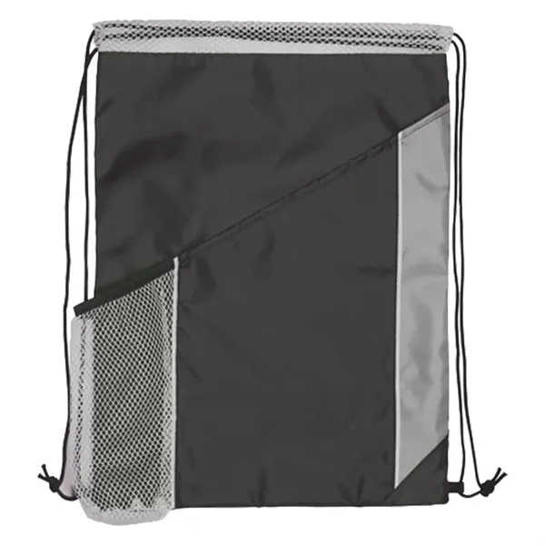 Tri Color Polyester Drawstring Bag with Mesh Pocket - Tri Color Polyester Drawstring Bag with Mesh Pocket - Image 1 of 4