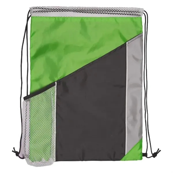 Tri Color Polyester Drawstring Bag with Mesh Pocket - Tri Color Polyester Drawstring Bag with Mesh Pocket - Image 2 of 4