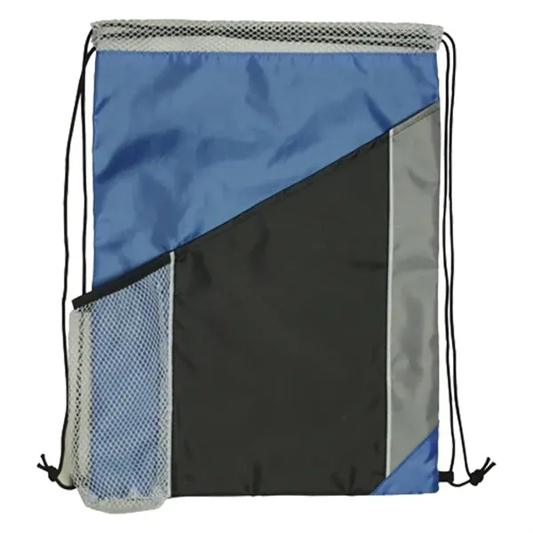 Tri Color Polyester Drawstring Bag with Mesh Pocket - Tri Color Polyester Drawstring Bag with Mesh Pocket - Image 4 of 4