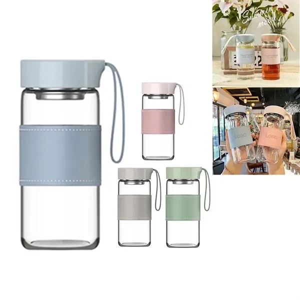 16.2Oz Glass Water Bottle W/ Tea Filter And Leather Sleeve - 16.2Oz Glass Water Bottle W/ Tea Filter And Leather Sleeve - Image 1 of 1