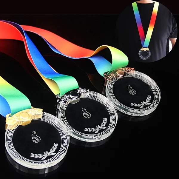 Customize Crystal Award Medals With Ribbon - Customize Crystal Award Medals With Ribbon - Image 0 of 1