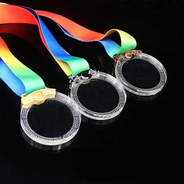Customize Crystal Award Medals With Ribbon - Customize Crystal Award Medals With Ribbon - Image 1 of 1
