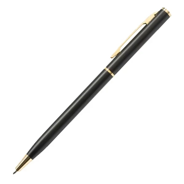 Slim Metal Hotel Ballpoint Pen with Gold Accents - Slim Metal Hotel Ballpoint Pen with Gold Accents - Image 1 of 5