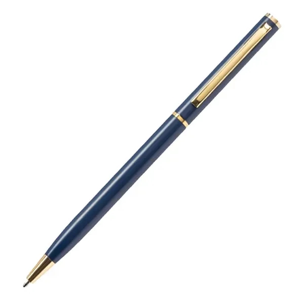 Slim Metal Hotel Ballpoint Pen with Gold Accents - Slim Metal Hotel Ballpoint Pen with Gold Accents - Image 2 of 5