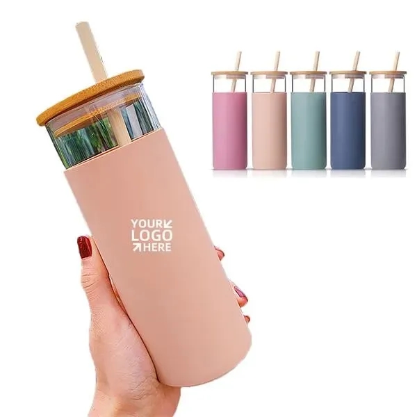 17oz Glass Water Tumbler With Bamboo Lid & Straw - 17oz Glass Water Tumbler With Bamboo Lid & Straw - Image 0 of 3