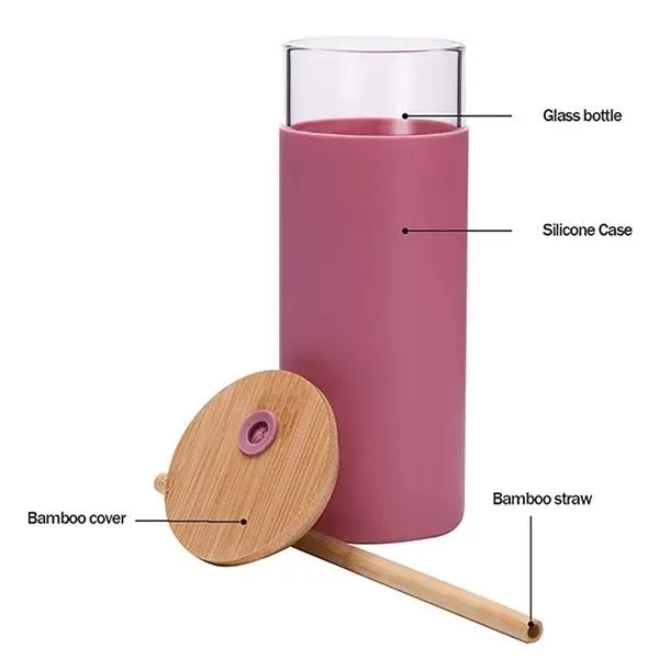 17oz Glass Water Tumbler With Bamboo Lid & Straw - 17oz Glass Water Tumbler With Bamboo Lid & Straw - Image 2 of 3