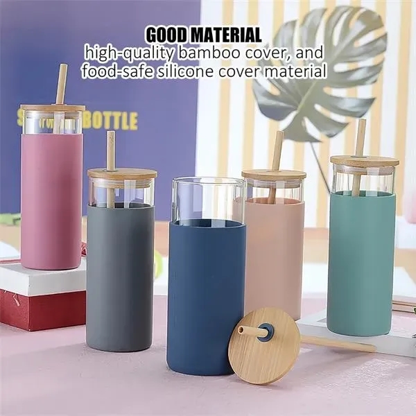 17oz Glass Water Tumbler With Bamboo Lid & Straw - 17oz Glass Water Tumbler With Bamboo Lid & Straw - Image 3 of 3