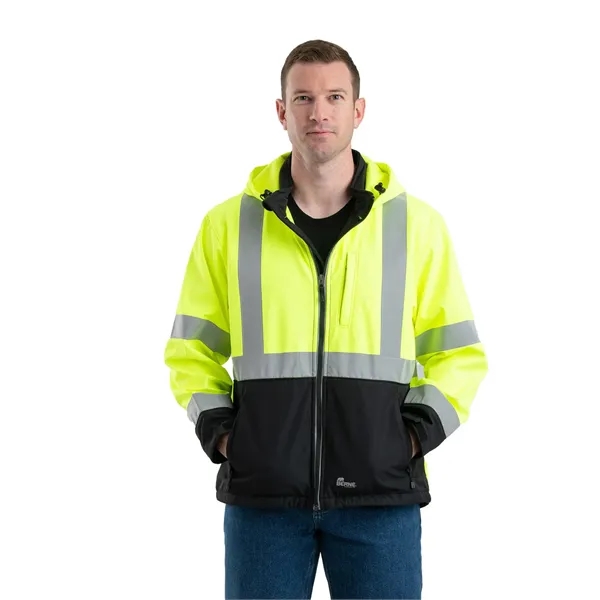 Berne Men's Hi-Vis Class 3 Hooded Softshell Jacket - Berne Men's Hi-Vis Class 3 Hooded Softshell Jacket - Image 0 of 5