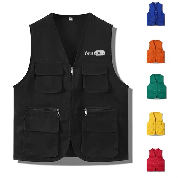 Polyester Multi Pocket Vest Work Clothes - Polyester Multi Pocket Vest Work Clothes - Image 0 of 8