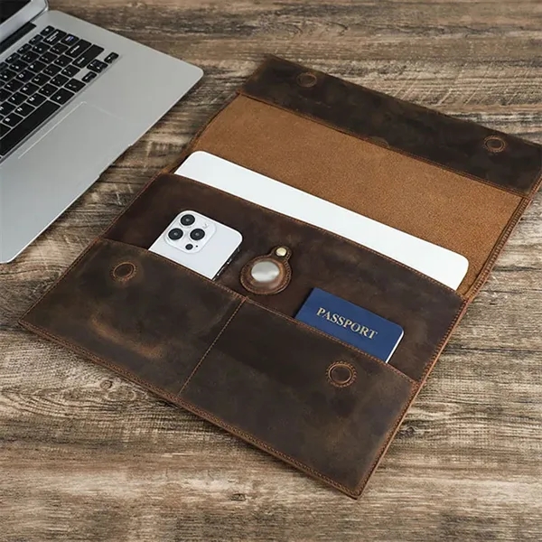 Genuine Leather Portfolio Protective Laptop Sleeve Bag - Genuine Leather Portfolio Protective Laptop Sleeve Bag - Image 4 of 12