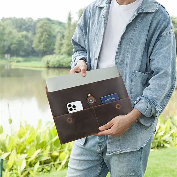 Genuine Leather Portfolio Protective Laptop Sleeve Bag - Genuine Leather Portfolio Protective Laptop Sleeve Bag - Image 7 of 12