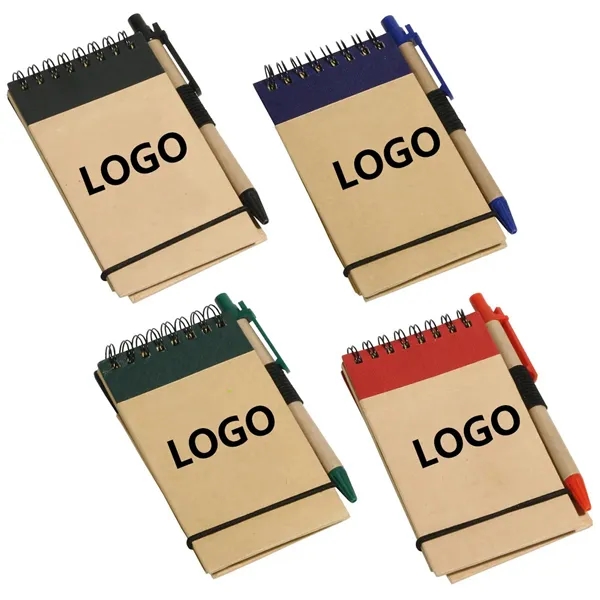 Recyclable Lined Spiral Jotter Notebook With Ballpoint Pen - Recyclable Lined Spiral Jotter Notebook With Ballpoint Pen - Image 1 of 3