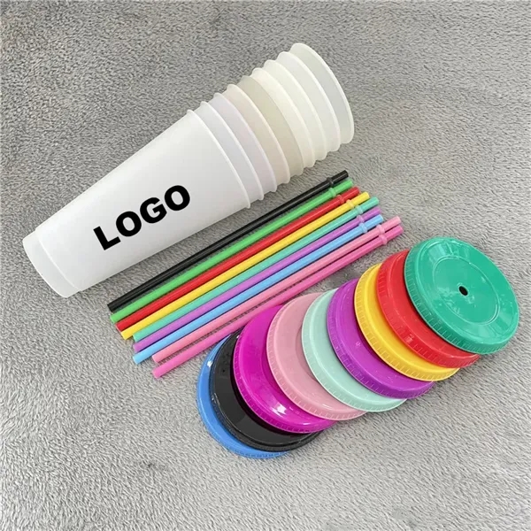 24oz Plastic Color Changing Tumbler with Lids and Straws - 24oz Plastic Color Changing Tumbler with Lids and Straws - Image 1 of 3